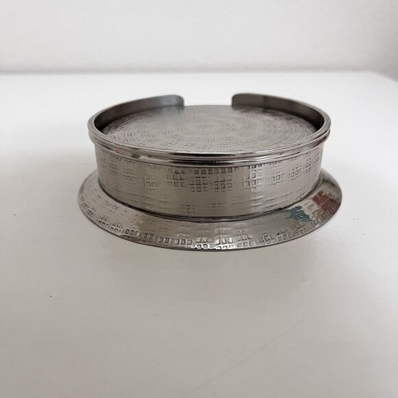 Blue Pheasant Winsford Shiny Nickel, Coasters Set of 5, Etched Metal - Picture 4 of 13